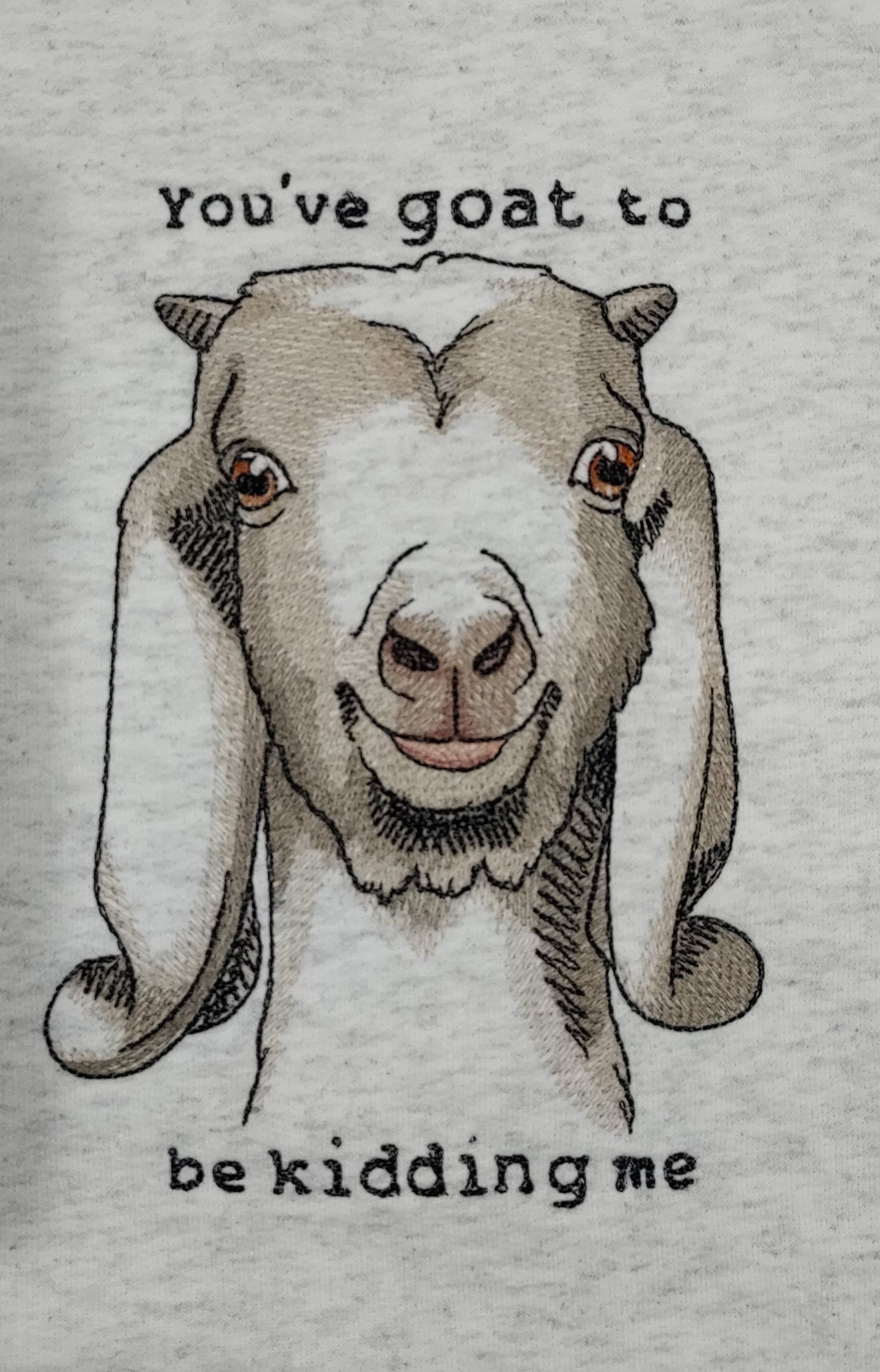 Embroidered Sweatshirt, Goat Design, You've Goat To Be Kidding Me