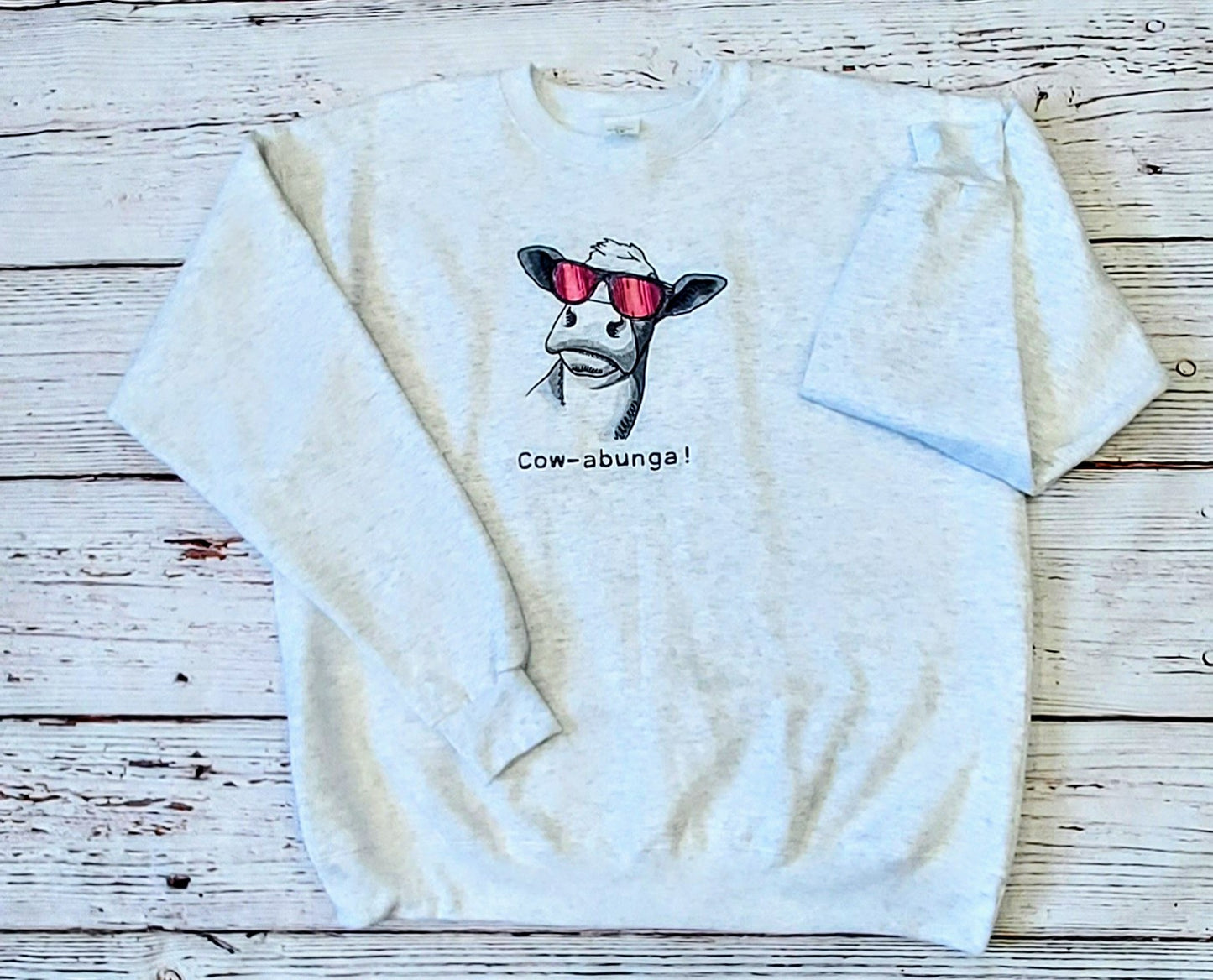 Embroidered Sweatshirt, Cow with sunglasses
