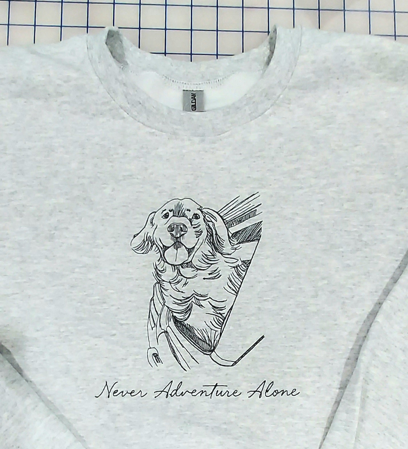 Embroidered Sweatshirt, Dog Design, Never Adventure Alone