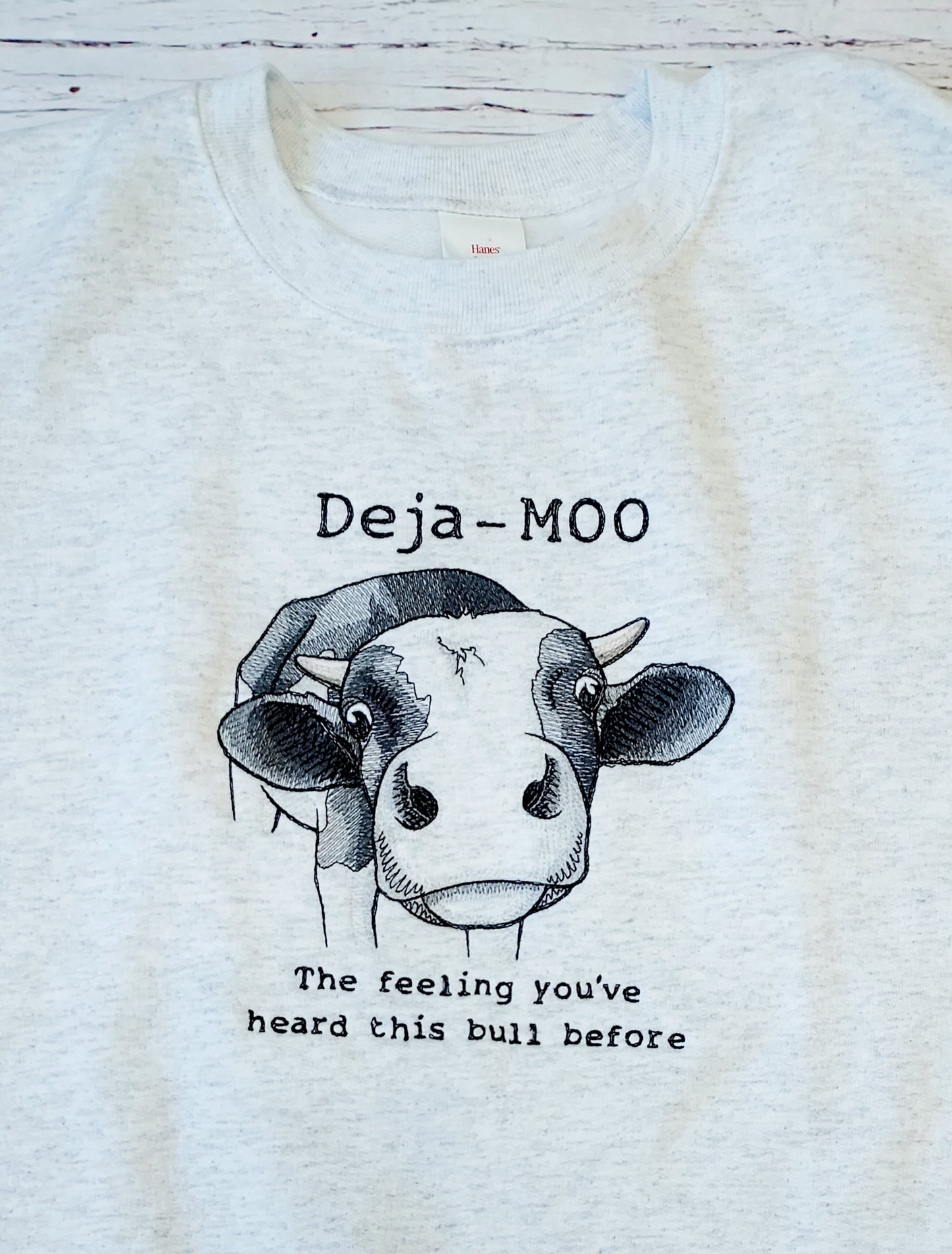 Embroidered Cow Sweatshirt - Deja Moo