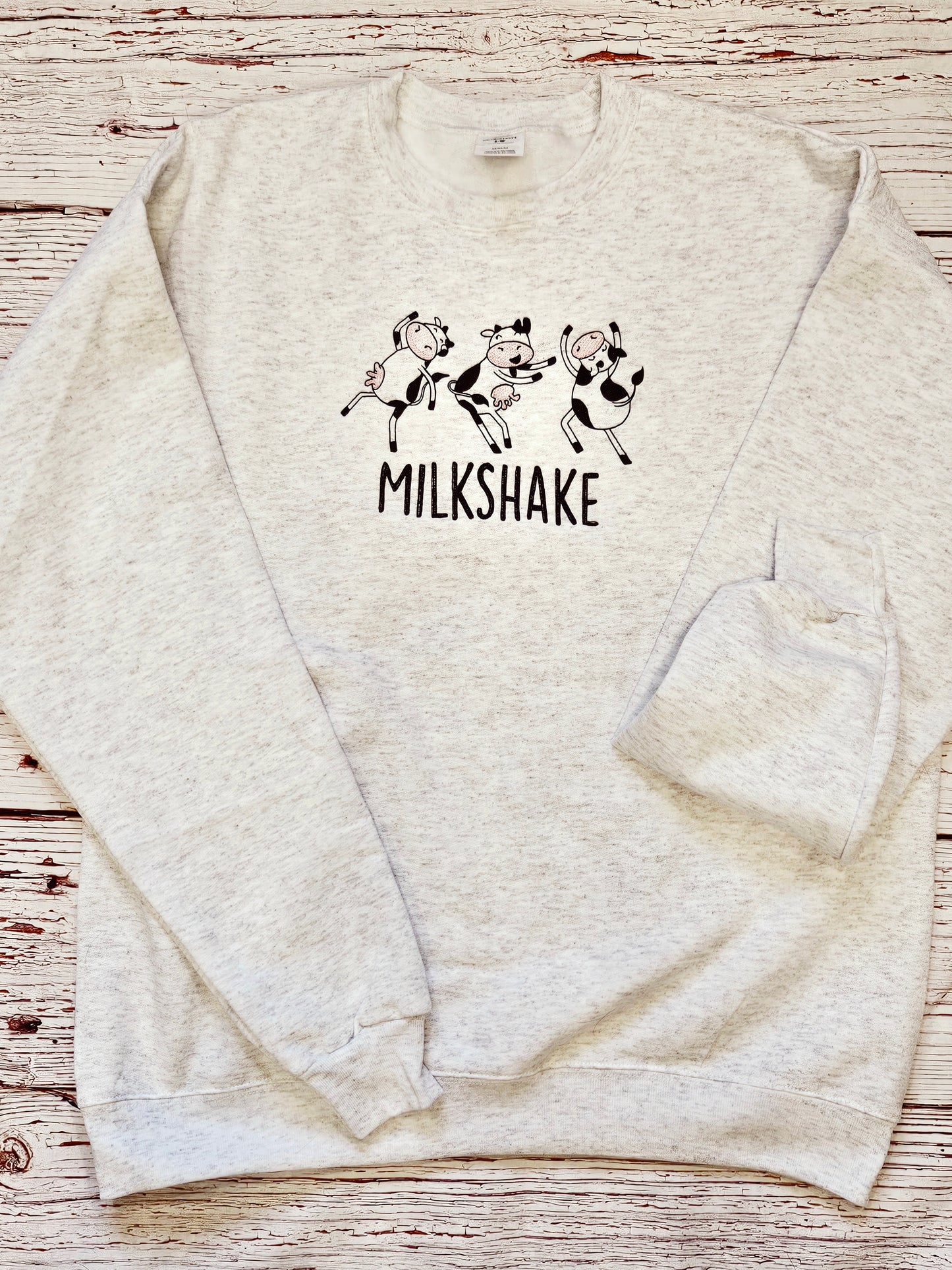 Embroidered Sweatshirt, Cow, Milk Shake
