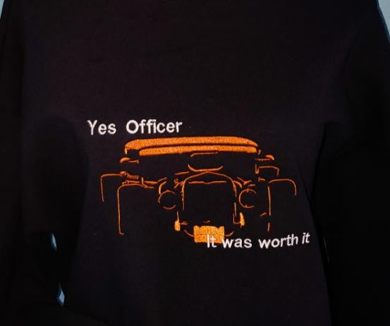 Embroidered garage shirt, Yes Officer