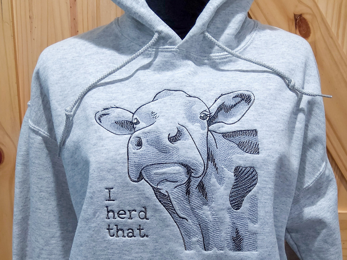 Embroidered cow sweatshirt, I herd that