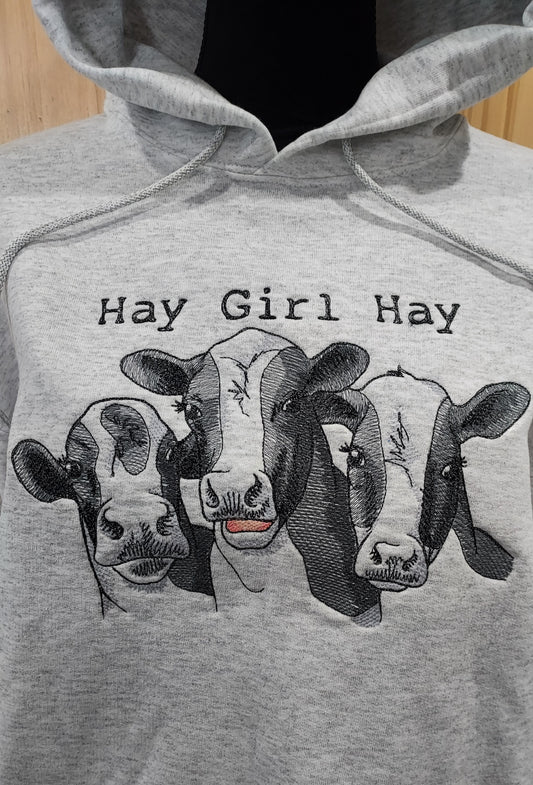 Embroidered Cow Sweatshirt, Hay Girl Hay