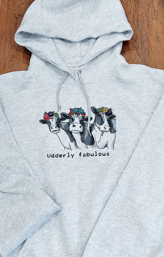Embroidered sweatshirt, Three Cows, Udderly fabulous