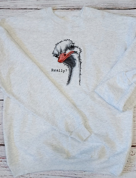 Embroidered Sweatshirt, Sassy Ostrich