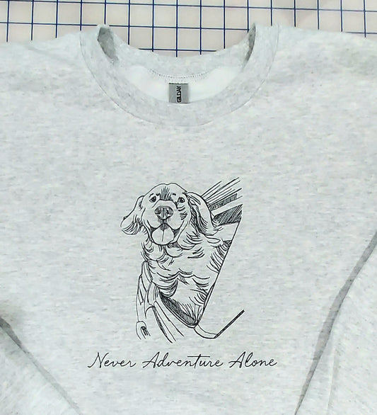 Embroidered Sweatshirt, Dog Design, Never Adventure Alone