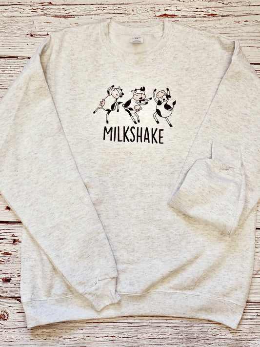 Embroidered Sweatshirt, Cow, Milk Shake