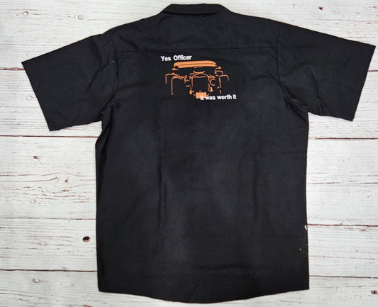 Embroidered garage shirt, Yes Officer